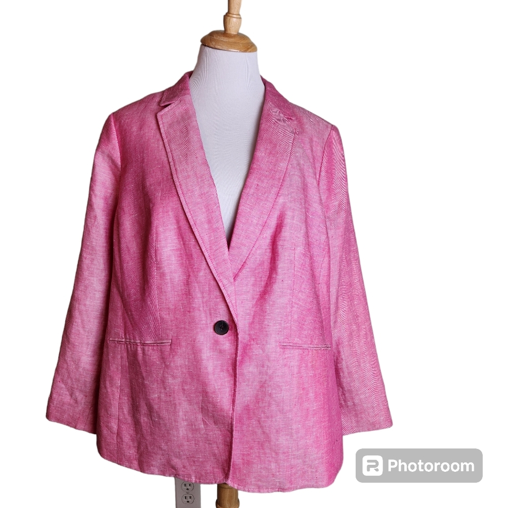 Talbots Womens Blazer Pink Single Breasted  Linen Blazer